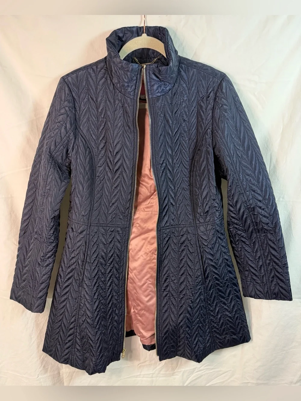 Kate Spade New York Quilted Zip Coat Navy Bow Back Lightweight Jacket Size‎ S